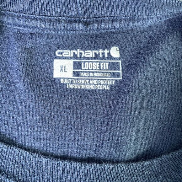 Carhartt Shirt Mens Relaxed Navy Blue Loose Fit Pocket Tee Size XL Crew Neck - Picture 4 of 10